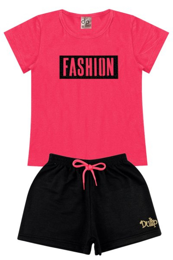 Conjunto Menina - Blusa Rosa Pink + Shorts Preto